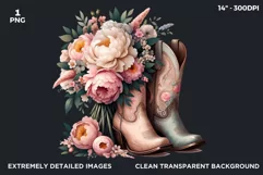 Boho Cowgirl Boots with peonies PNG clipart, Floral western Product Image 2
