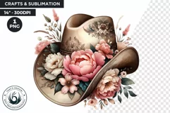 Pastel Cowgirl Hat with peonies Western PNG clipart, Floral Product Image 1