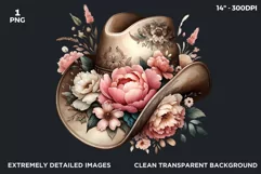 Pastel Cowgirl Hat with peonies Western PNG clipart, Floral Product Image 2