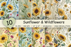 sunflower wildflowers pattern, sunflower floral pattern, sunflower wildflower pattern, sunflower seamless pattern, sunflower digital paper, sunflower floral background, sunflower botanical pattern, sunflower garden flowers, sunflower meadow pattern, sunfl