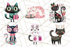 Bold Graphic Christmas Cats PNG, Modern Holiday Clipart Product Image 7