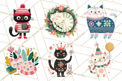 Bold Graphic Christmas Cats PNG, Modern Holiday Clipart Product Image 4