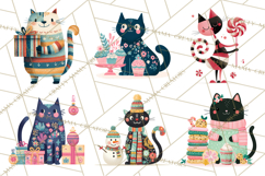 Bold Graphic Christmas Cats PNG, Modern Holiday Clipart Product Image 2