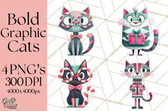 Bold Graphic Christmas Cats PNG, Modern Holiday Clipart Product Image 1