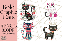 Bold Graphic Christmas Cats PNG, Modern Holiday Clipart Product Image 1