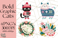 Bold Graphic Christmas Cats PNG, Modern Holiday Clipart Product Image 1