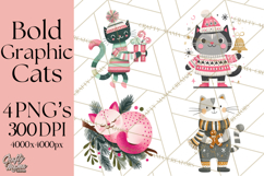 Bold Graphic Christmas Cats PNG, Modern Holiday Clipart Product Image 1