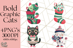 Bold Graphic Christmas Cats PNG, Modern Holiday Clipart Product Image 1