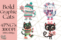 Bold Graphic Christmas Cats PNG, Modern Holiday Clipart Product Image 1
