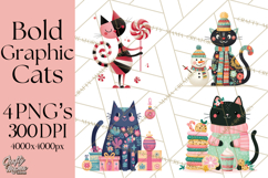 Bold Graphic Christmas Cats PNG, Modern Holiday Clipart Product Image 1