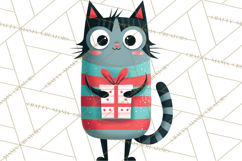 Bold Graphic Christmas Cats PNG, Modern Holiday Clipart Product Image 3