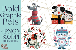 Bold Graphic Christmas Pets PNG, Modern Holiday Clipart Product Image 1