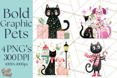 Bold Graphic Christmas Pets PNG, Modern Holiday Clipart Product Image 1