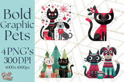 Bold Graphic Christmas Pets PNG, Modern Holiday Clipart Product Image 1