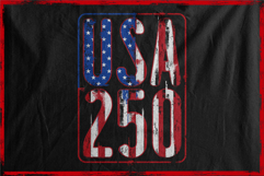 Bold letters spell USA 250 with flag inside Product Image 2