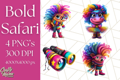 Funky Safari Animals PNG Clipart With Rainbow Hair, Cute Png Product Image 1