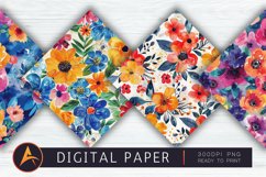 Bold Watercolor Flowers Digital Paper Product Image 1