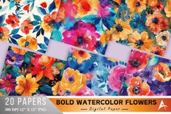 Bold Watercolor Flowers Digital Paper Bundle Product Image 1