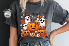 Halloween Ghost with Pumpkin Shirt Design Spooky Cute Boo Product Image 1