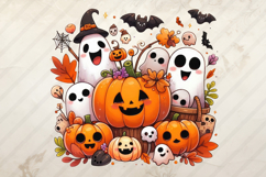 Halloween Ghost with Pumpkin Shirt Design Spooky Cute Boo Product Image 2