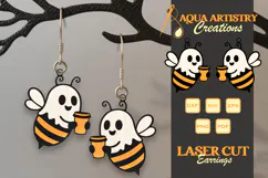 Boo Bee Holding Coffee Cup Halloween Earrings Lasercut SVG Product Image 1