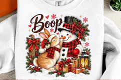 Cute Christmas Bunny Kissing Snowman PNG, Boo Christmas Desi Product Image 2