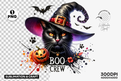 boo crew clipart, black cat PNG, witch hat PNG, Halloween sublimation, spooky cat art, Halloween sticker design, pumpkin PNG, Halloween t-shirt design, watercolor Halloween clipart, Halloween digital download, DIY Halloween crafts, print on demand Hallowe