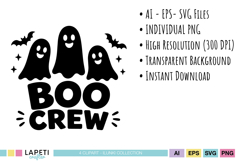 Boo Crew ghost design with smiling ghosts and bats