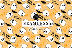 Orange Boo Ghost Pattern | Cute Halloween Digital Paper Product Image 1