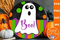 Farmhouse Halloween Round Sign, Boo Ghost Door Hanger Svg Product Image 1