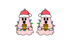 Boo Ghost Holding Coffee Earrings Laser Cut SVG Template Product Image 2