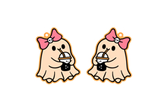 Boo Ghost Drinking Coffee Halloween Earrings Lasercut Design Product Image 2