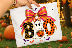 Boo Ghost Girl Png, Cute Halloween Ghost With Bow Png Product Image 3