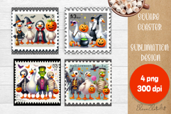 Halloween Postage Stamp Square Coaster, Boo Ghost Goose Product Image 1