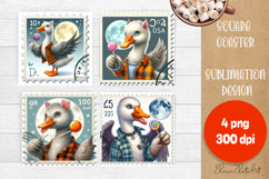 Halloween Postage Stamp Square Coaster, Boo Ghost Goose Product Image 1