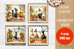 Halloween Postage Stamp Square Coaster, Boo Ghost Goose Product Image 1