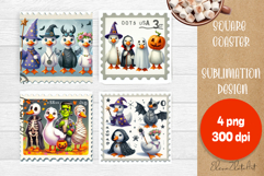 Halloween Postage Stamp Square Coaster, Boo Ghost Goose Product Image 1