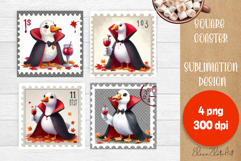 Halloween Postage Stamp Square Coaster, Boo Ghost Goose Product Image 1