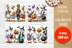 Halloween Postage Stamp Square Coaster, Boo Ghost Goose Product Image 1