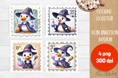 Halloween Postage Stamp Square Coaster, Boo Ghost Goose Product Image 1