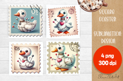 Halloween Postage Stamp Square Coaster, Boo Ghost Goose Product Image 1