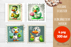 Halloween Postage Stamp Square Coaster, Boo Ghost Goose Product Image 1