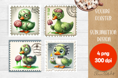 Halloween Postage Stamp Square Coaster, Boo Ghost Goose Product Image 1