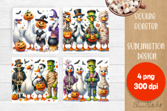 Halloween Postage Stamp Square Coaster, Boo Ghost Goose Product Image 1