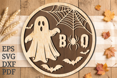 Boo Ghost Halloween Round Sign SVG Product Image 1