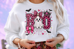 Boo Ghost Leopard Rhinestone PNG Design Product Image 2