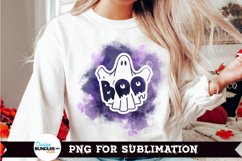 Cute ghost sublimation shown on a white shirt