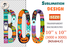 Bright Boo Halloween Clipart in boho style with pumpkins and ghosts. PNG with transparent background for cards, posters, invitations, and printing.