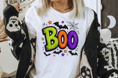 Boo Halloween PNG, Retro Neon Halloween Shirt Design, Spooky Product Image 2
