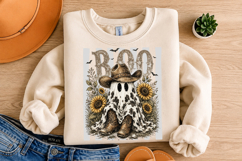 Boo Haw Ghost PNG, Cow Print Ghost with Cowboy Hat Product Image 2